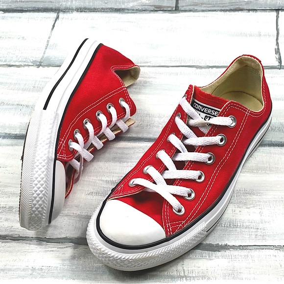 Converse Chuck Taylor All Star Lo Sneakers Red Lace Up Low Top Canvas Skate Shoe - Picture 9 of 16